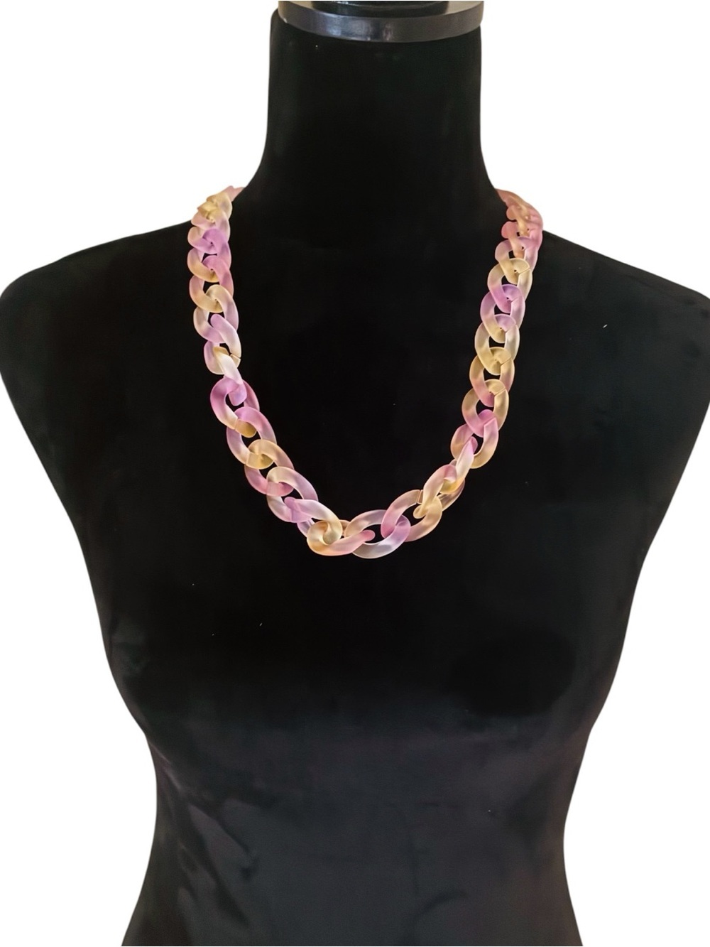 NEW NWT Aerie Chunky Acrylic Lavender Yellow Link Statement Necklace $15.85 Tag - Picture 3 of 4